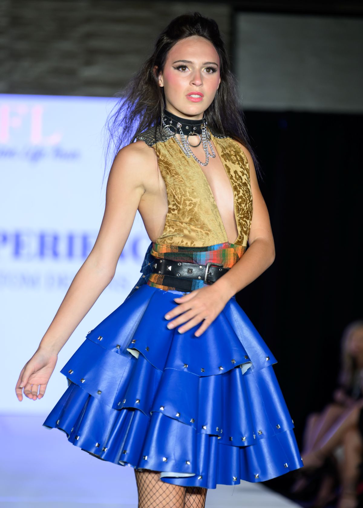 Model Virginia on the NYFW runway in Unique Custom Threads designs